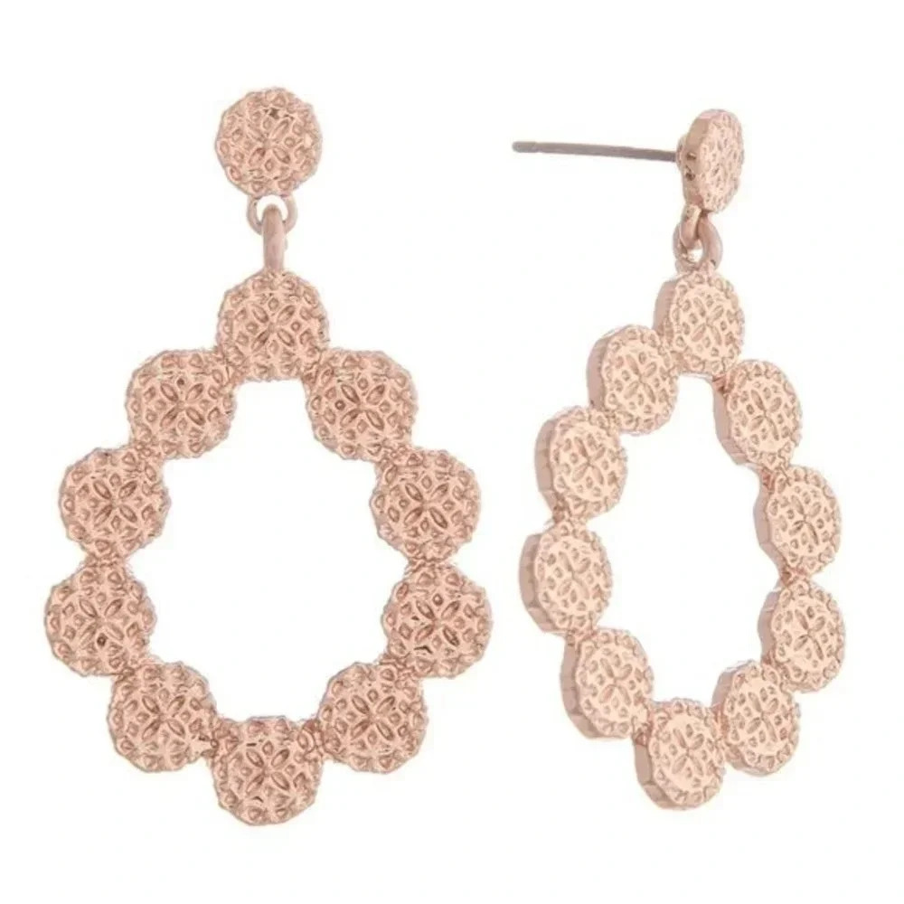 NWT Boutique flower textured teardrop earrings rose gold